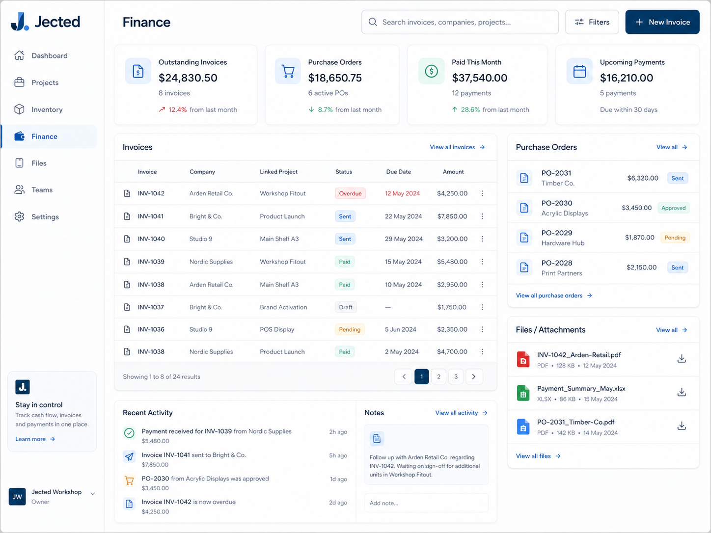 Finance tracking screen