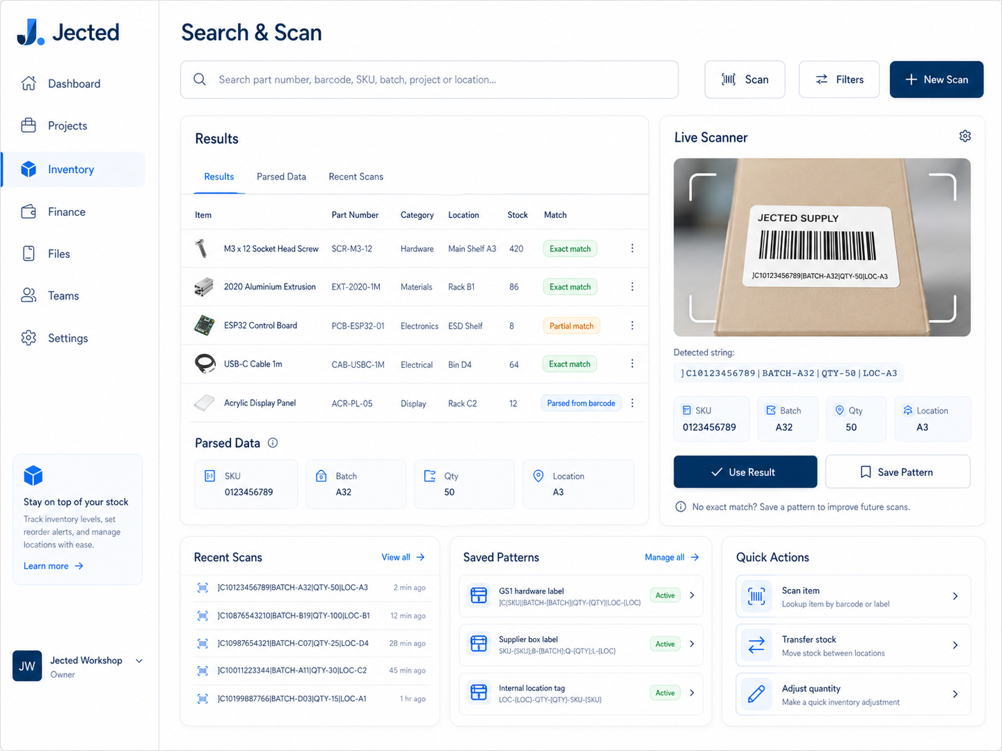 Search and scan screen
